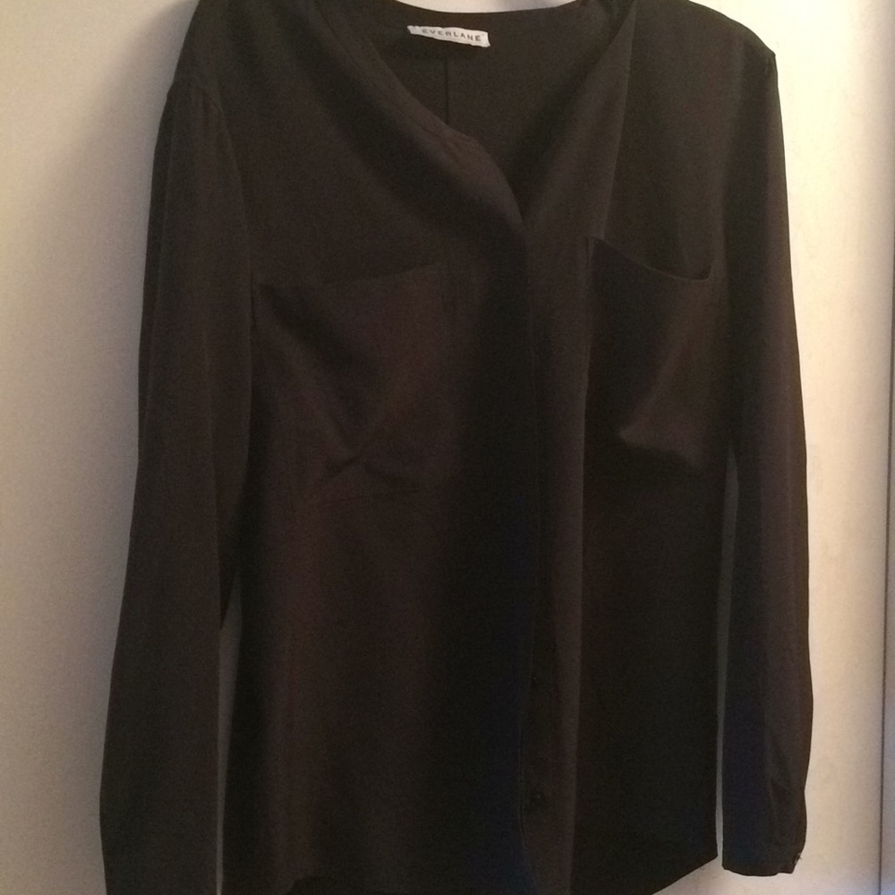 Everlane dark grey silk button down shirt